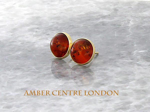 Italian Made 9ct Gold Large Baltic Amber Round Stud Earrings GS0005 RRP£225!!!