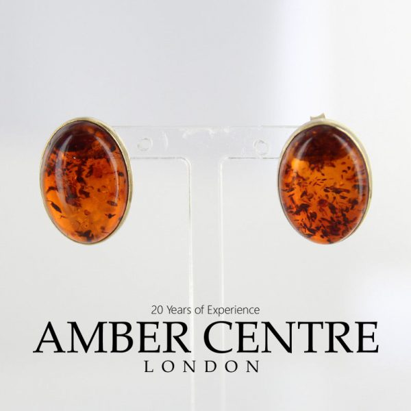 Italian Made Unique German Baltic Amber Oval Large Stud Earrings In 9ct solid Gold GS0017 RRP£325!!!