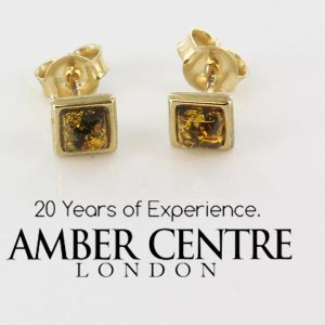 Italian Made German Green Baltic Amber Stud Earrings 9ct Gold GS0020G RRP £125!!!