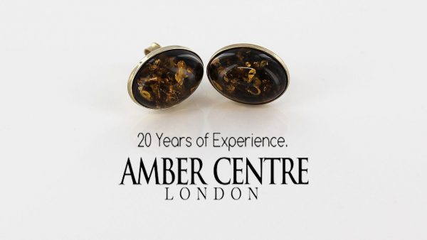 Italian Made Unique Green German Baltic Amber Studs 9ct Solid Gold GS0023G RRP £225!!!