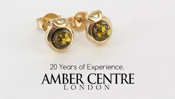 Italian Made German Green Baltic Amber Studs In 9ct solid Gold GS0031G RRP £125!!!