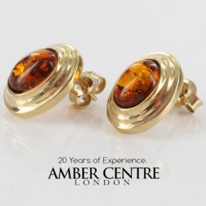 ITALIAN MADE UNIQUE GERMAN AMBER STUD EARRINGS IN 9 CT Solid GOLD GS0033 RRP£275!!!