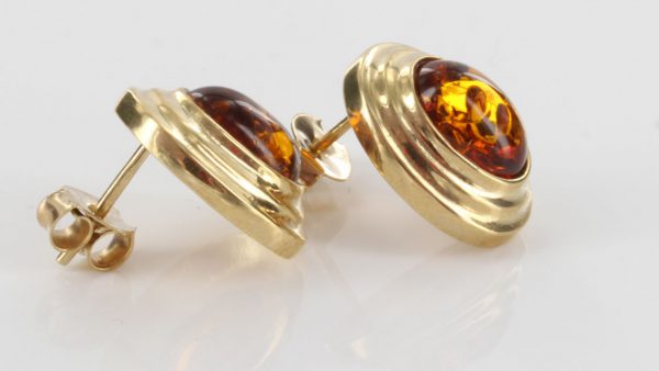 ITALIAN MADE UNIQUE GERMAN AMBER STUD EARRINGS IN 9 CT Solid GOLD GS0033 RRP£275!!!
