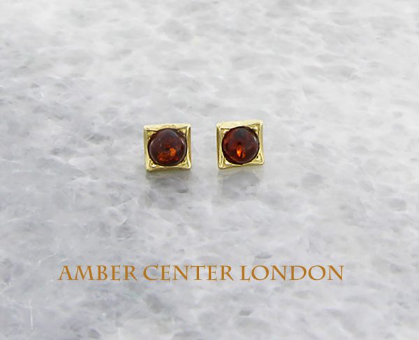 Stud Earrings 9ct solid Gold Italian Made German Baltic Amber GS0035 RRP£125!!!