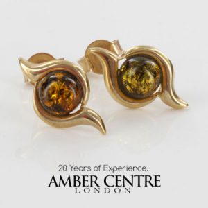 Italian Made Green German Baltic Amber Stud Earrings In 9 ct Gold GS0043G RRP£165!!!