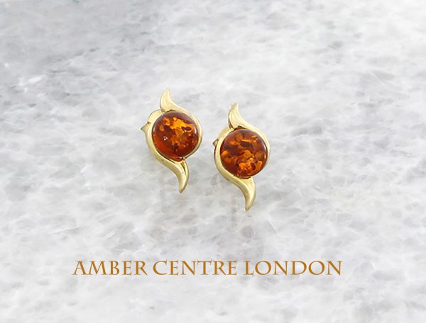 Italian Made German Baltic Amber Swirl Stud Earrings In 9ct Gold GS0043 RRP£225!!!