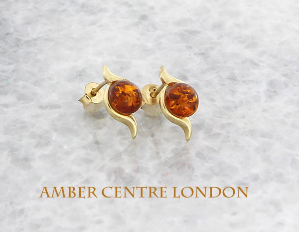 Italian Made German Baltic Amber Swirl Stud Earrings In 9ct Gold GS0043 RRP£225!!!