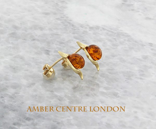 Italian Made German Baltic Amber Swirl Stud Earrings In 9ct Gold GS0043 RRP£225!!!