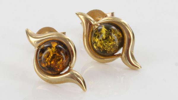 Italian Made Green German Baltic Amber Stud Earrings In 9 ct Gold GS0043G RRP£165!!!