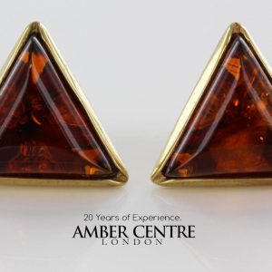 Italian Made Unique German Baltic Triangles Amber Studs In 9ct Solid Gold GS0045 RRP£275!!!