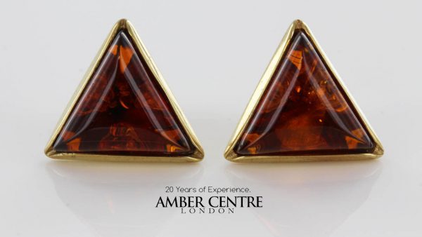 Italian Made Unique German Baltic Triangles Amber Studs In 9ct Solid Gold GS0045 RRP£275!!!
