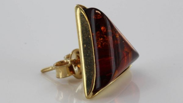 Italian Made Unique German Baltic Triangles Amber Studs In 9ct Solid Gold GS0045 RRP£275!!!