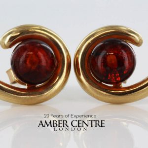 ITALIAN MADE UNIQUE GERMAN BALTIC AMBER STUD EARRINGS IN 9CT Solid GOLD GS0047 RRP£250!!!