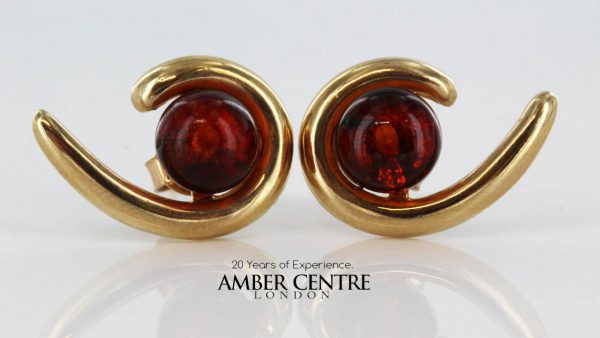 ITALIAN MADE UNIQUE GERMAN BALTIC AMBER STUD EARRINGS IN 9CT Solid GOLD GS0047 RRP£250!!!