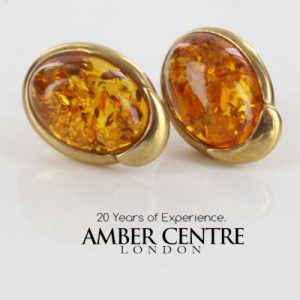 Italian Made Elegant Exquisite German Baltic Amber Studs In 9ct Solid Gold GS0048 RRP£295!!!