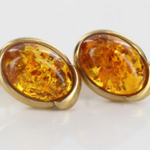 Italian Made Elegant Exquisite German Baltic Amber Studs In 9ct Solid Gold GS0048 RRP£295!!!