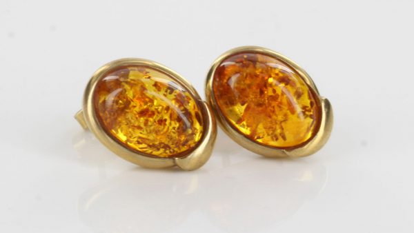 Italian Made Elegant Exquisite German Baltic Amber Studs In 9ct Solid Gold GS0048 RRP£295!!!