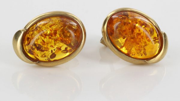 Italian Made Elegant Exquisite German Baltic Amber Studs In 9ct Solid Gold GS0048 RRP£295!!!