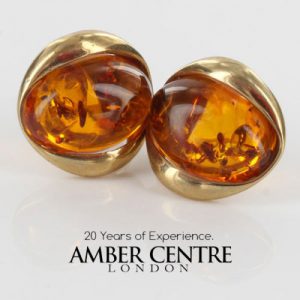 Italian Made Unique German Amber Stud Earrings In 9ct Solid Gold GS0055 RRP £225!!!