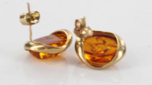 Italian Made Unique German Amber Stud Earrings In 9ct Solid Gold GS0055 RRP £225!!!