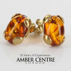 Italian Handmade German Baltic Amber Stud Earrings 9ct Solid Gold GS0056 RRP£275!!!