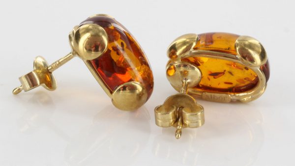 Italian Handmade German Baltic Amber Stud Earrings 9ct Solid Gold GS0056 RRP£275!!!