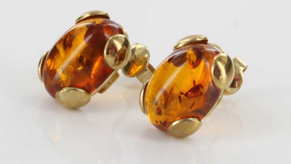 Italian Handmade German Baltic Amber Stud Earrings 9ct Solid Gold GS0056 RRP£275!!!
