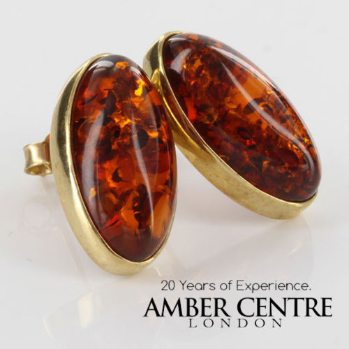 Italian Handmade German Amber Stud Earrings In 9ct Solid Gold GS0058 RRP £295!!!