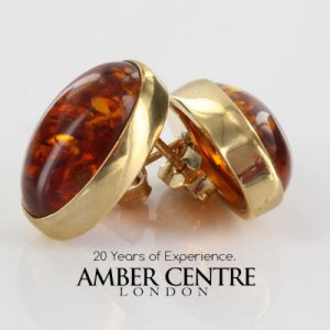 Italian Made Unique German Amber Stud Earrings In 9 Ct Solid Gold GS0059 RRP £325!!!