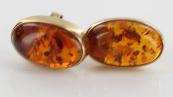 Italian Made Unique German Amber Stud Earrings In 9 Ct Solid Gold GS0059 RRP £325!!!