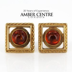 Italian Made German Baltic Amber Stud Earrings In 9ct Solid Gold GS0066 RRP £225!!!