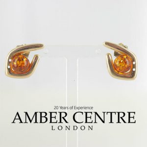 Italian Made German Baltic Amber Stud Earrings In 9ct Solid Gold GS0067 RRP £275!!!