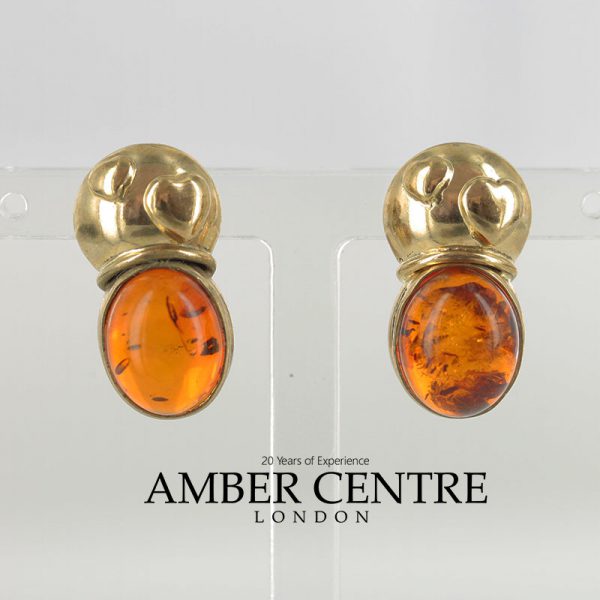 Italian Made "LOVE" German Amber Stud Earrings In 9 Ct Solid Gold GS0068 RRP £295!!!