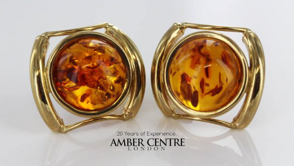 Italian Made Large Unique German Baltic Amber Stud Earrings 9ct Solid Gold GS0070 RRP£345!!!