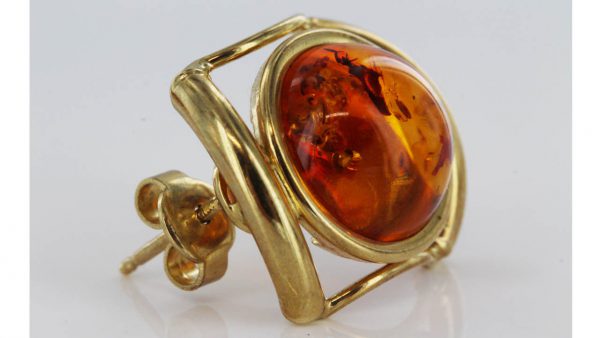 Italian Made Large Unique German Baltic Amber Stud Earrings 9ct Solid Gold GS0070 RRP£345!!!