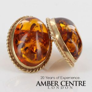 Italian Made Exquisite German Baltic Amber Studs In 9ct Solid Gold GS0096 RRP£425!!!