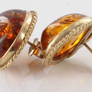 Italian Made Exquisite German Baltic Amber Studs In 9ct Solid Gold GS0096 RRP£425!!!