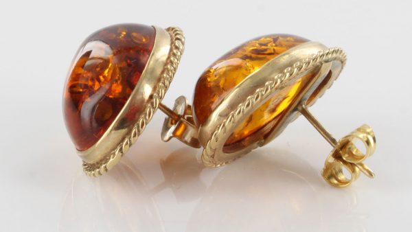 Italian Made Exquisite German Baltic Amber Studs In 9ct Solid Gold GS0096 RRP£425!!!