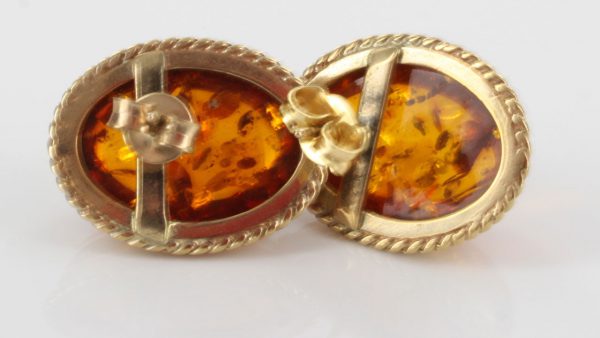 Italian Made Exquisite German Baltic Amber Studs In 9ct Solid Gold GS0096 RRP£425!!!