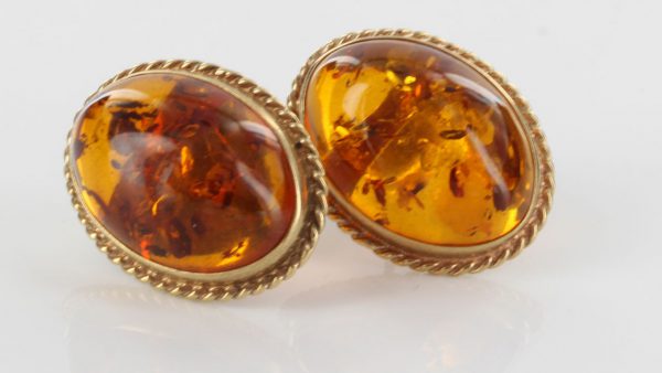 Italian Made Exquisite German Baltic Amber Studs In 9ct Solid Gold GS0096 RRP£425!!!