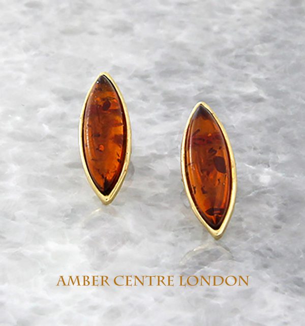 Italian Handmade German Baltic Amber Studs In 9ct Solid Gold GS0097 RRP£150!!!