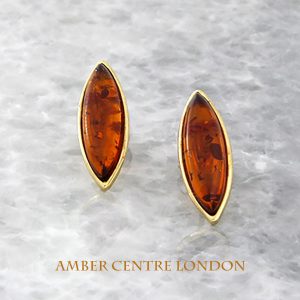 Italian Handmade German Baltic Amber Studs In 9ct Solid Gold GS0097 RRP£150!!!