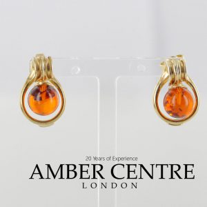 Italian Handmade Unique German Baltic Amber Studs In 9ct Solid Gold GS0126 RRP£250!!!