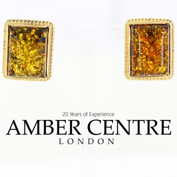 Italian Made Large German Green Baltic Amber Studs 9ct solid Gold GS0135G RRP £425!!!