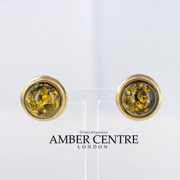 Italian Made German Large Green Baltic Amber Studs 9ct Gold GS0137G RRP £550!!!