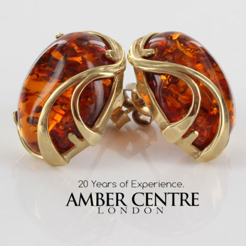 Italian Made Unique German Baltic Amber Studs In 9ct Solid Gold GS0142 RRP£395!!!