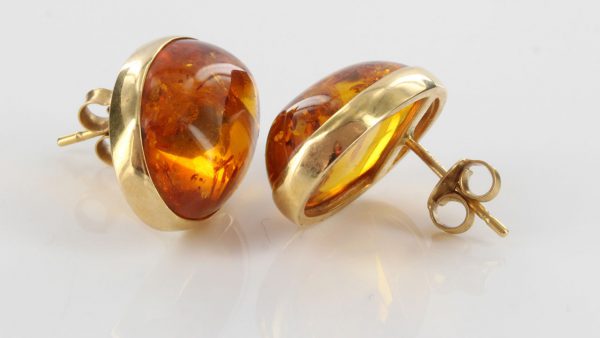 Italian Hand Made German Genuine Baltic Amber 18ct Solid Gold Studs GS0198 RRP£795!!!