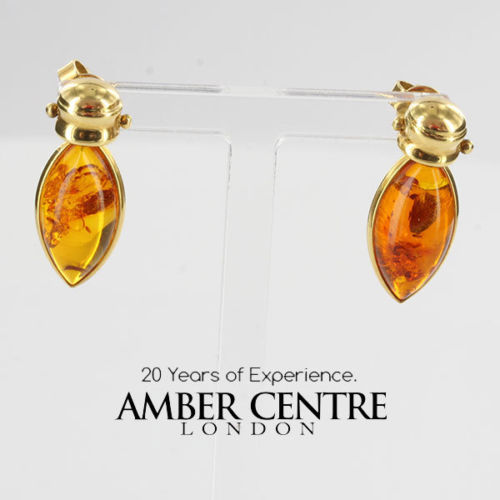 Italian Hand Made German Genuine Baltic Amber 18ct Solid Gold Studs GS0200 RRP£795!!!