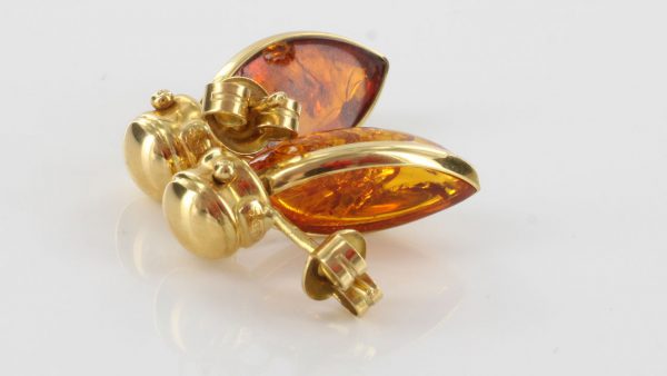Italian Hand Made German Genuine Baltic Amber 18ct Solid Gold Studs GS0200 RRP£795!!!