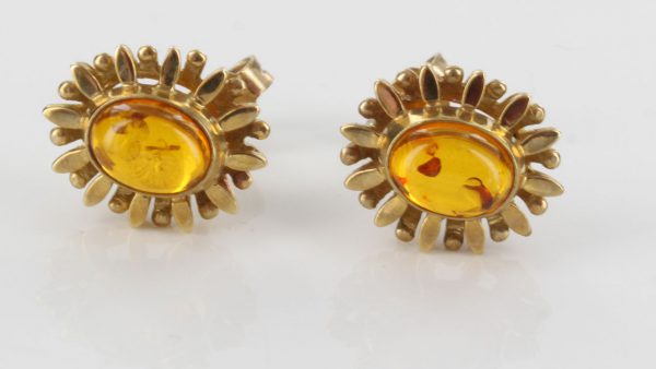 Italian Made Elegant Unique German Baltic Amber Studs 9ct Solid Gold GS0250 RRP£295!!!
